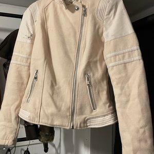 Cream Faux Leather Motto Jacket